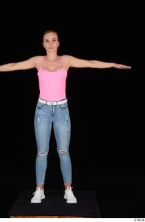 Vinna Reed blue jeans casual pink bodysuit standing t poses…